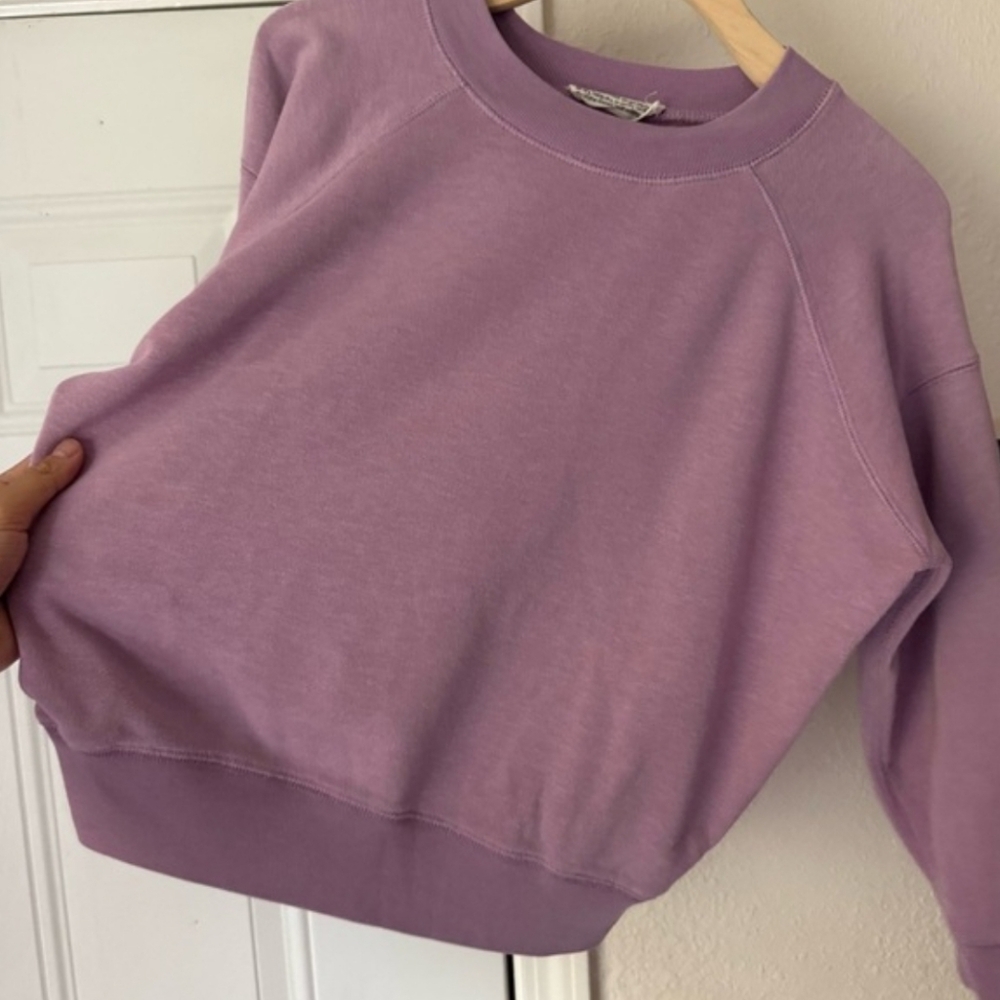 Lavender Lilac Purple Cotton Terry Boxy Oversized Cropped Crewneck Sweatshirt - Picture 2 of 6